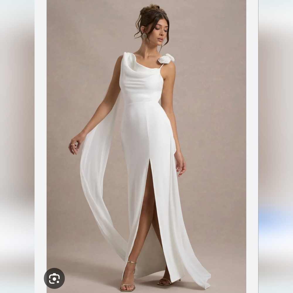 White One Shoulder Gown with Slit